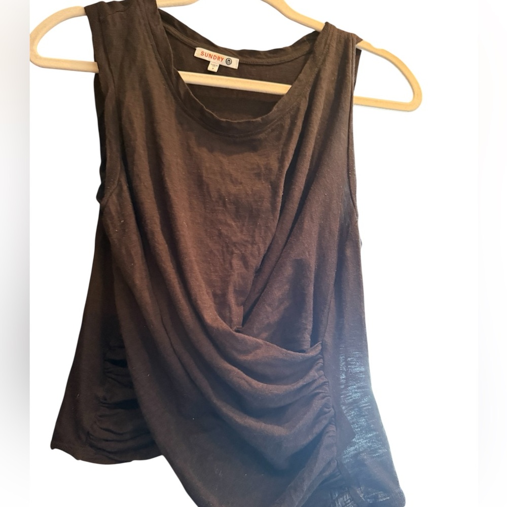 Sundry Brown Draped Sleeveless Tank Top